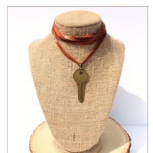 Key wrap choker suede brown deerskin leather